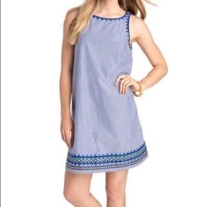 Vineyard Vines blue and white pinstriped embroidered shift dress
